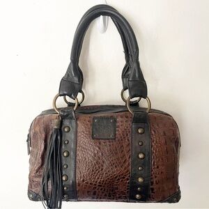 STS Ranchwear Faux Croc Satchel Bag Miss Favor Brown Black Purse Leather Tassel